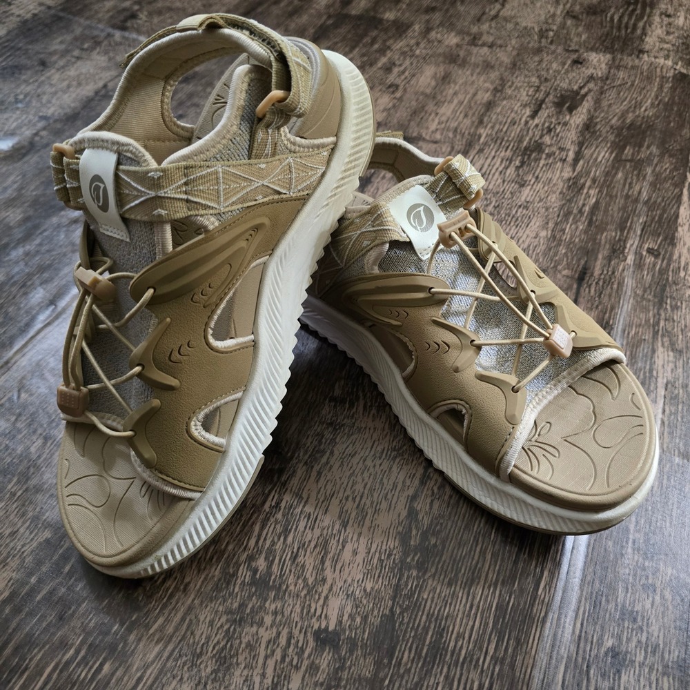 ONCAI Sport Sandals Women‎ Size 9.5 Khaki Tan Excellent Bungee Platform Athletic